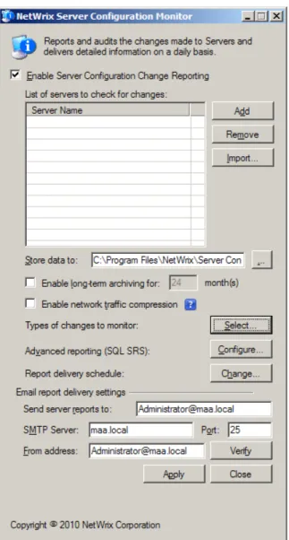 Figure 3: Server Configuration Monitor configuration utility window 
