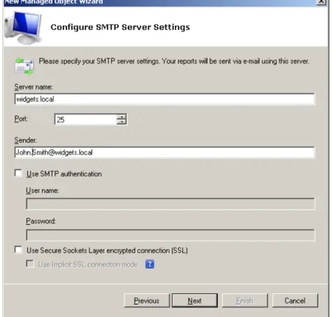 Figure 14: New Managed Object Wizard – Configure SMTP Server Settings dialog box 