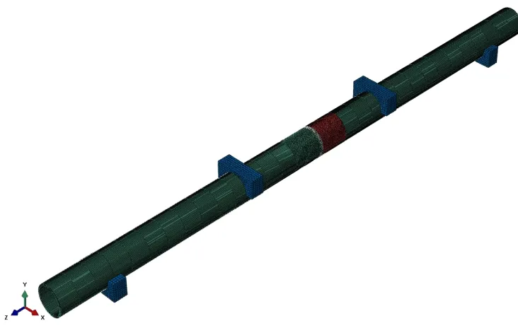 Figure 4.5.  Illustration of the 4 point bend model created to verify the new model technique