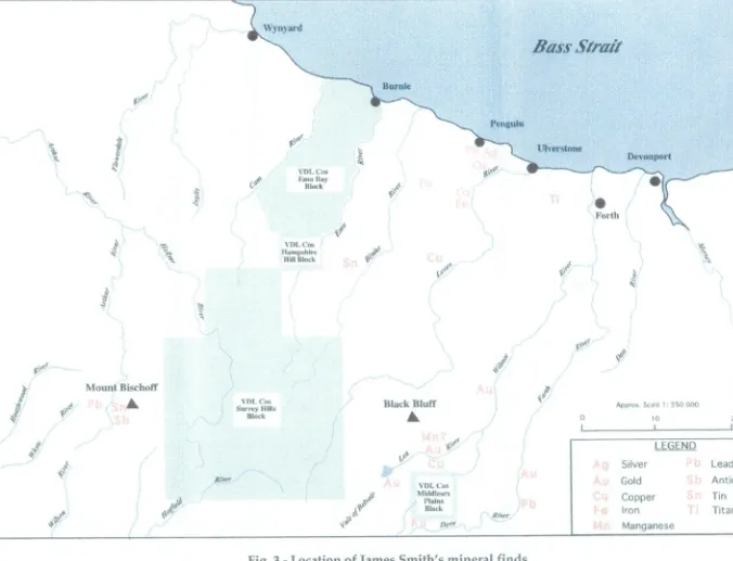Fig. 3 - Location of James Smith's mineral finds 