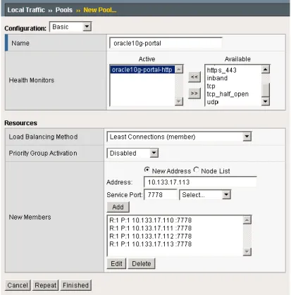 Figure 2.2  Creating the pool for the Oracle 10g R2 Portal