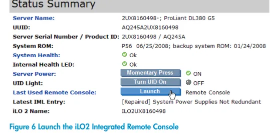 Figure 6 Launch the iLO2 Integrated Remote Console