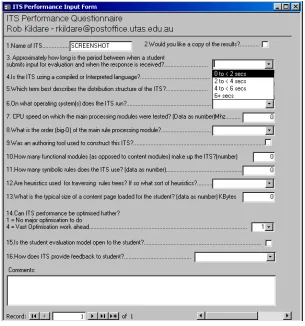 Figure 8: MS Access version of ITS Performance questionnaire.