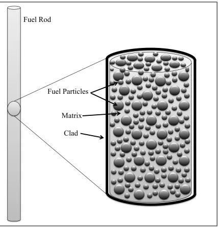 Figure 2.1: Example of a rod shaped dispersion fuel. Fissile particles are  embedded within a nonfissionable matrix