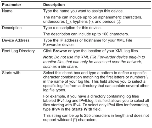Table 4-1  XML File Forwarder Plug-in Parameters   Parameter Description