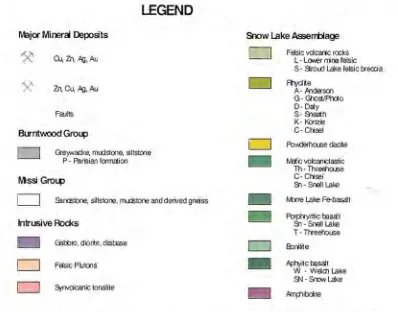 Figure 2.4b - Legend for geology map of Snow Lake Assemblage (created from data compiled byNatmap Shield Margin Project Working Group, 1998)