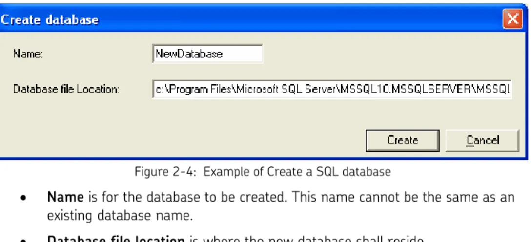 Figure 2-5:  Example of Attach a SQL database