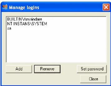 Figure 2-6:  Example of Manage longins on SQL server