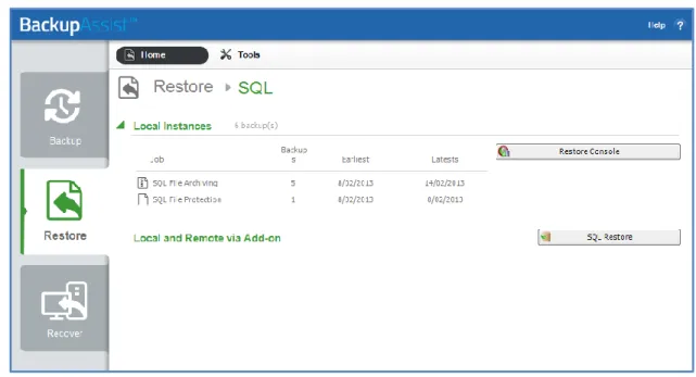 Figure 4: Restore Home page – results screen 