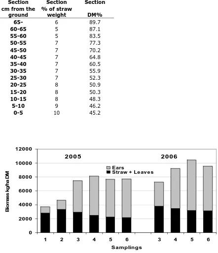Table 2. Dry matter (DM) content and weight of barley straw sections in 2006.  