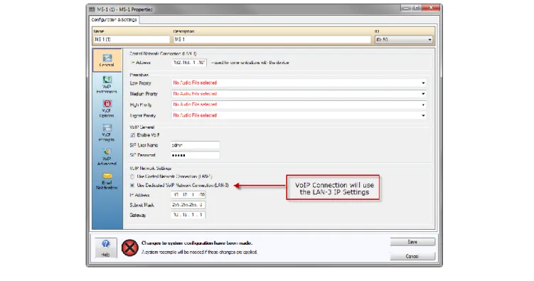 Figure 3 - IP settings for Control and VoIP on different networks 