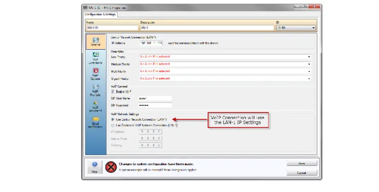Figure 8 - IP settings for Control and VoIP on same network 