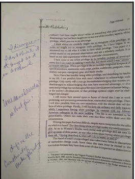 Figure 4.1. Excerpt from White Privilege and Male Privilege article (McIntosh, 1995) with my notes in the margins written 10 years prior to this study