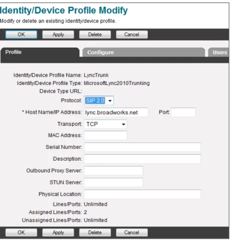 Figure 3  BroadWorks Configuration - Create Trunking Device Profile Instance  Configure the device profile settings as follows: 