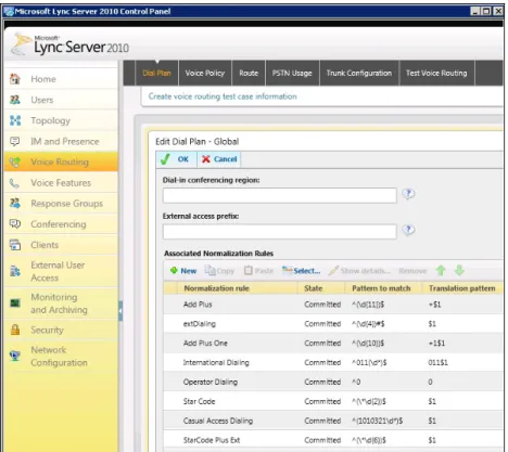 Figure 8  Microsoft Lync Server 2010 Configuration - Configure Voice Routing Dial Plan 