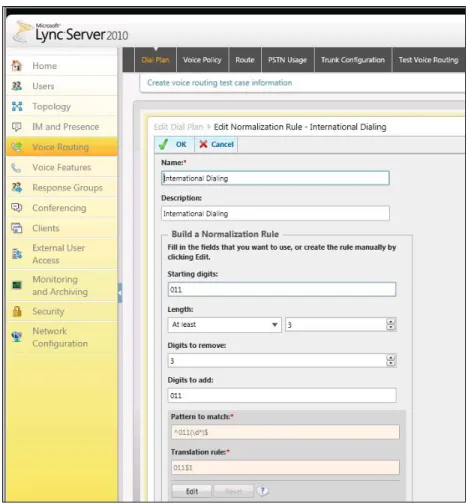 Figure 9  Microsoft Lync Server 2010 Configuration - Configure International Dialing 