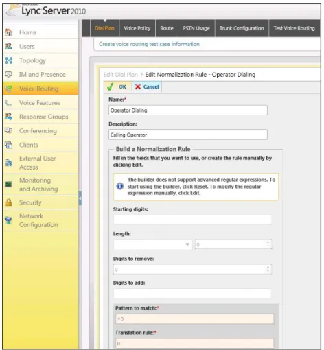 Figure 10  Microsoft Lync Server 2010 Configuration - Configure Local Operator Dialing 