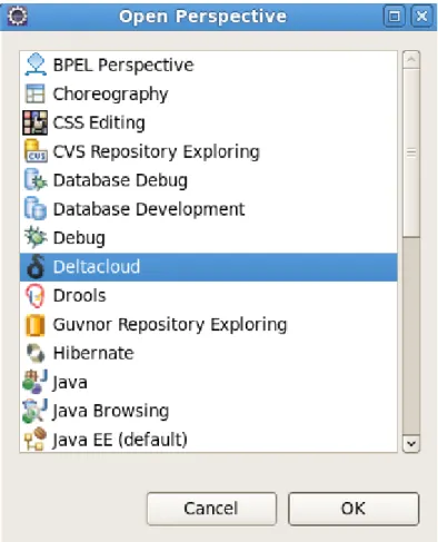 Figure 1.1. Selecting the Deltacloud perspective