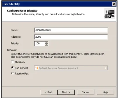 Figure 12.  Configure User Identity Menu 7. In the menu that appears, select Finish to create the new identity