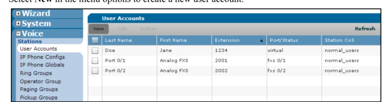Figure 4.  User Accounts Menu