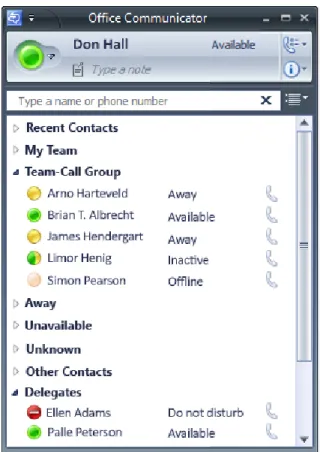 Figure 3.3   The Team-Call Group and Delegates groups in the Contact List 