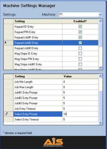 Figure 5. Machine Settings Manager Screen. 