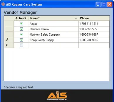 Figure 8. Vendor Manager Screen.