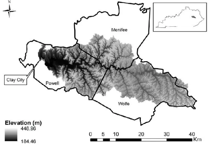 Figure 1: Red River Basin Elevation and Location within Kentucky 