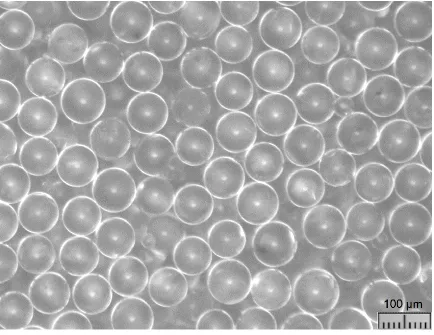 Figure 2.1 Optical micrograph of the glass spheres used in the suspensions 