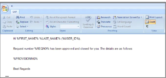 Figure 8: Document object for request completion containing the multi-value variable PROVISIONING