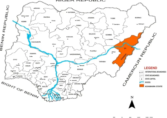 Figure 1: Map of Nigeria showing Adamawa State  
