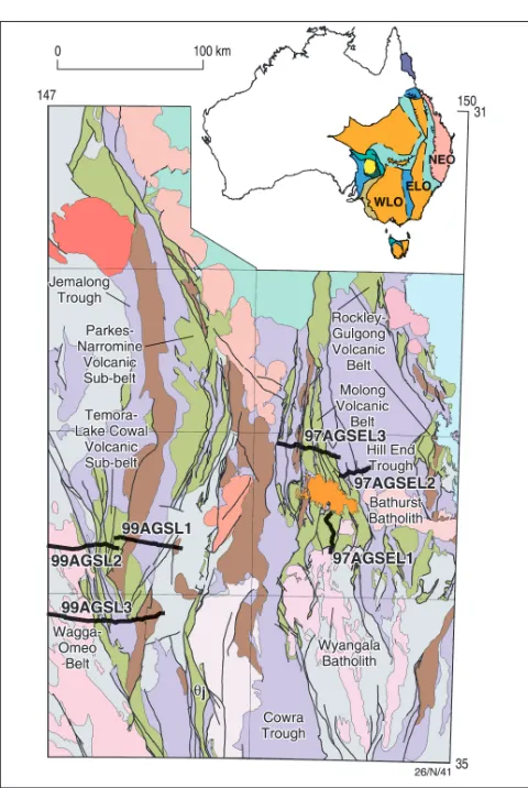 Fig. 1. Main figure: Location map -eastern belt of the Lachlan Orogen,within the Tasmanides of Eastern Australia (inset)