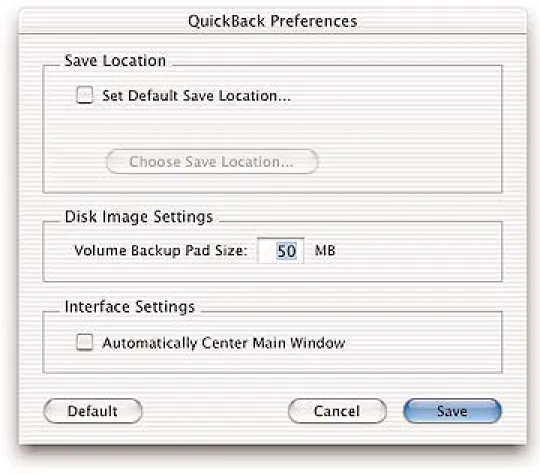 Figure 5. The QuickBack Preferences Window