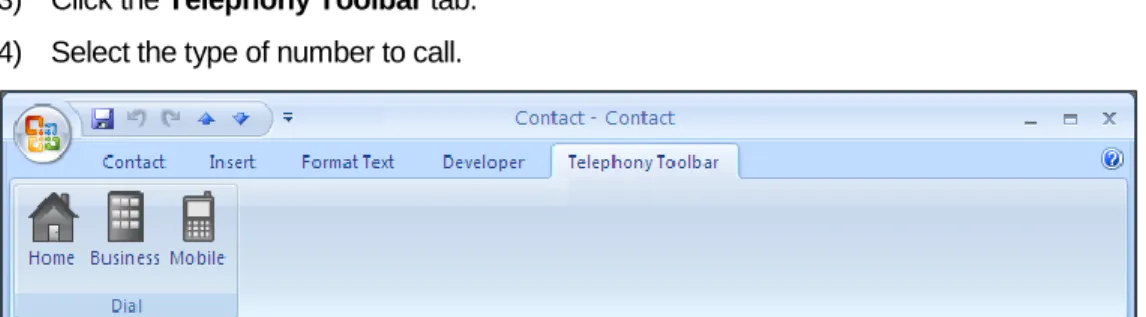 Figure 48  Dialing from Outlook 2007 vCard 