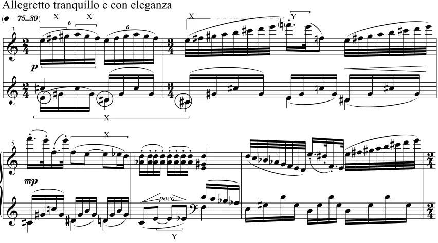 Figure 3.19 Portraits I, Capriccio, mm. 3-7.