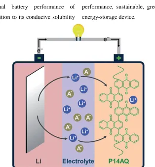 Fig. 5. An ideal polymer electrode based on anthraquinone, poly(1,4- anthraquinone) (P14AQ), was applied as a cathode for 