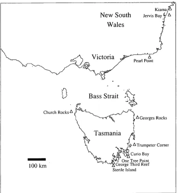 Figure 4-1 Sample sites for the collection of blacklip abalone, Haliotis rubra around south-east Australia