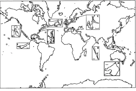 Figure 1.3: Map of the world showing the bays used to evaluate the performance of the 