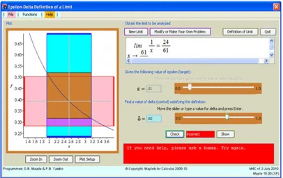 Figure 3.3 Screen shot of the Epsilon-Delta Maplet after ‘check’ for δ = .62.