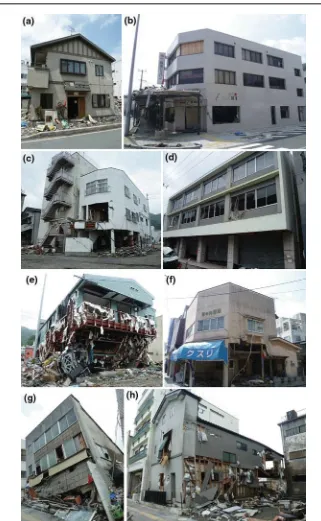Fig. 4 Photographs of structures surveyed in Kamaishi City, providing examples of the EEFIT tsunami dam-age scale applied for different structure types: a Timber frame structure, observed damage level D1; b Steelframe, D1; c Steel frame, D2; d RC shear wal