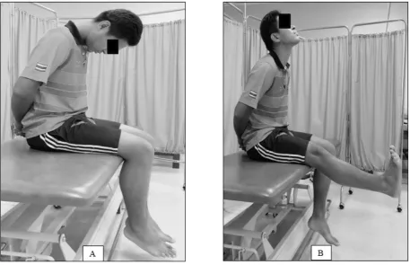 Figure 1. The neurodynamic sliders used in the present study. The participants sat in high sitting position with hand placed behind the neck and thoracic slump