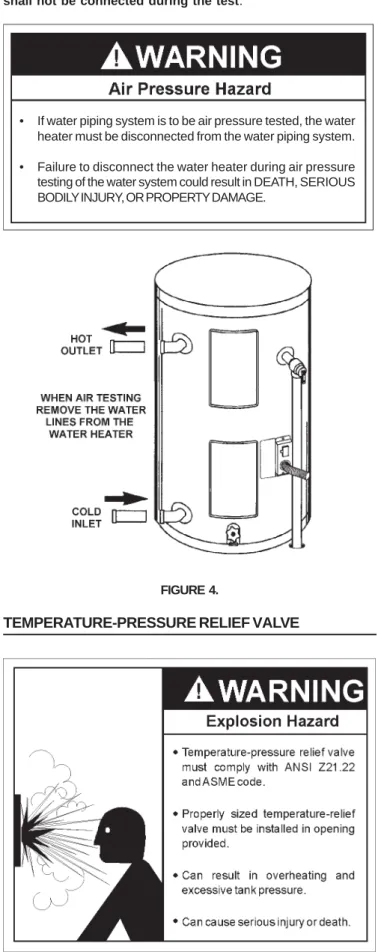 Figure 3 shows the typical attachment of the water piping to the water heater. The water heater is equipped with 3/4 inch NPT water connections.