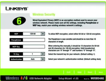 Figure 4-7: Setup Wizard’s Wireless Security -  WEP Screen