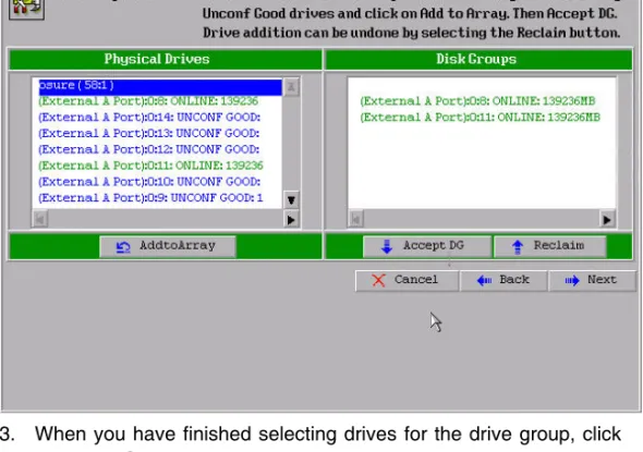 Figure 2.6 WebBIOS Disk Group Definition Screen
