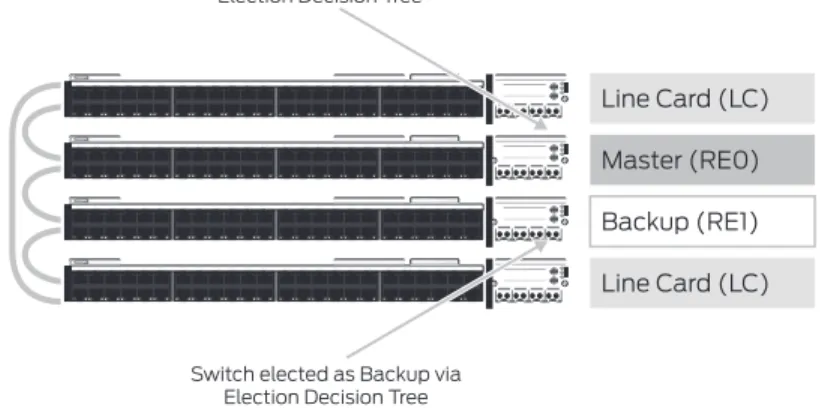 Figure	3:		Virtual	Chassis	port	on	an	EX4200	switch	front	panel Each switch (non Virtual Chassis port) port on a Virtual Chassis member is numbered x/y/z, where: