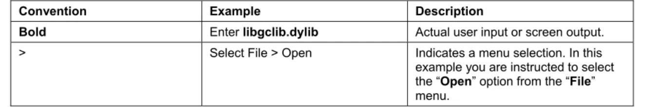 Table 1: Typographical Conventions  