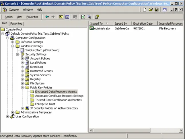 Figure 1 – Setting a Data Recovery Agent via Group Policy  Exporting the EFS Certificate and Private Key 