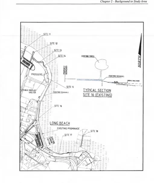 Figure 2.7 Diagram of Long Beach and surrounding areas, showing the location of the seawall, 