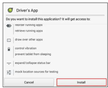 Figure 18- Driver's App, Install Pop-Up 