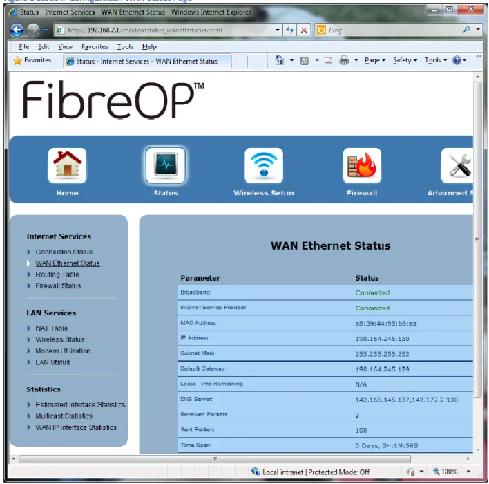 Figure 6 Static IP Configuration WAN Status Page
